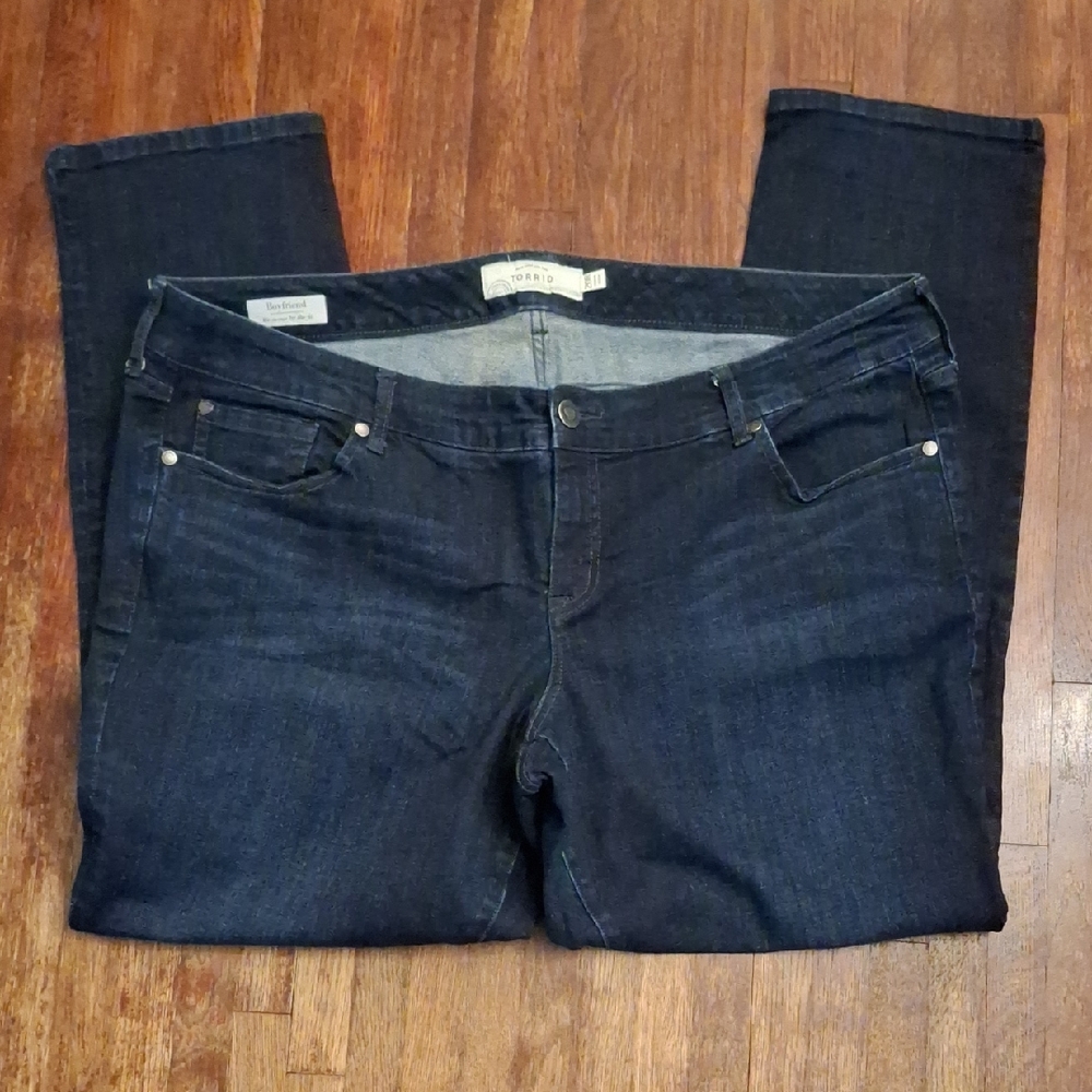 Torrid Dark Blue Boyfriend Denim Cotton Plain Jeans